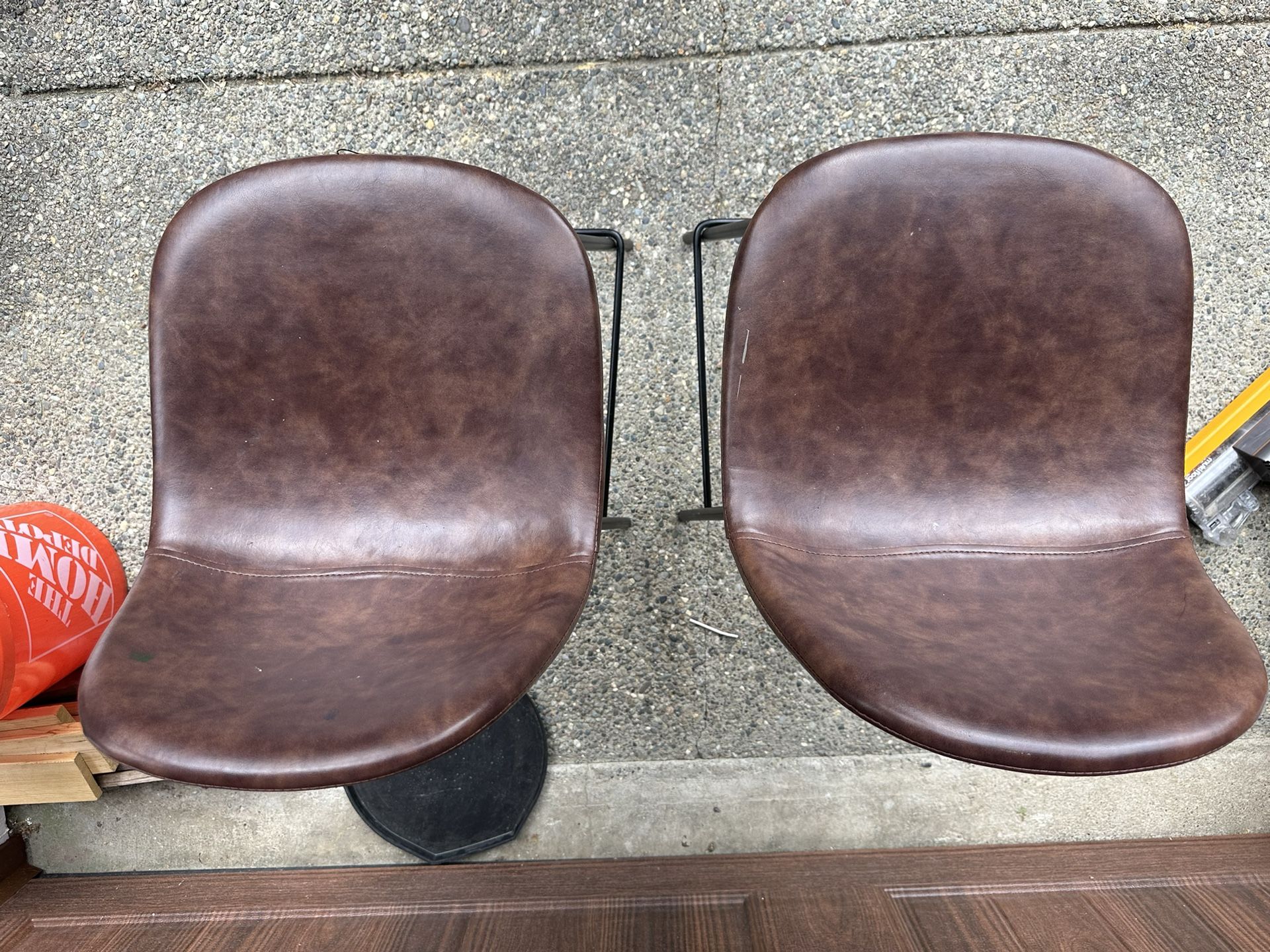 Two Leather Bar Stools