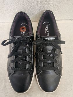 Sperry Top-Sider Black Leather Sneakers Size 8