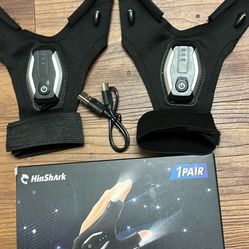 Flashlight Gloves Hinshark Gifts for Everyone LED Flashlight Gloves Rechargeable, Fishing Gifts, Cool Tools Gadgets Birthday Gifts. Black One Size