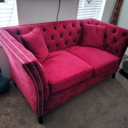 Red Velveteen Sofa Set GREAT CONDITION 