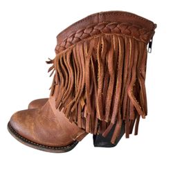 Freebird Womens TONTO Fringed Distressed Brown Leather Ankle Zip Boots Sz 6