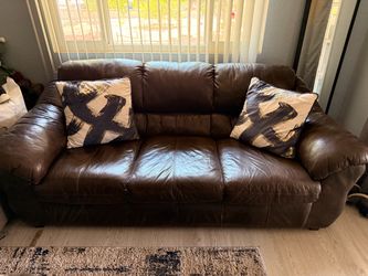 Brown Leather Three-Seat Sofa