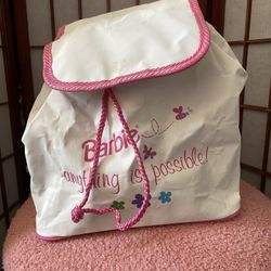 White & Pink Drawstring Barbie Backpack