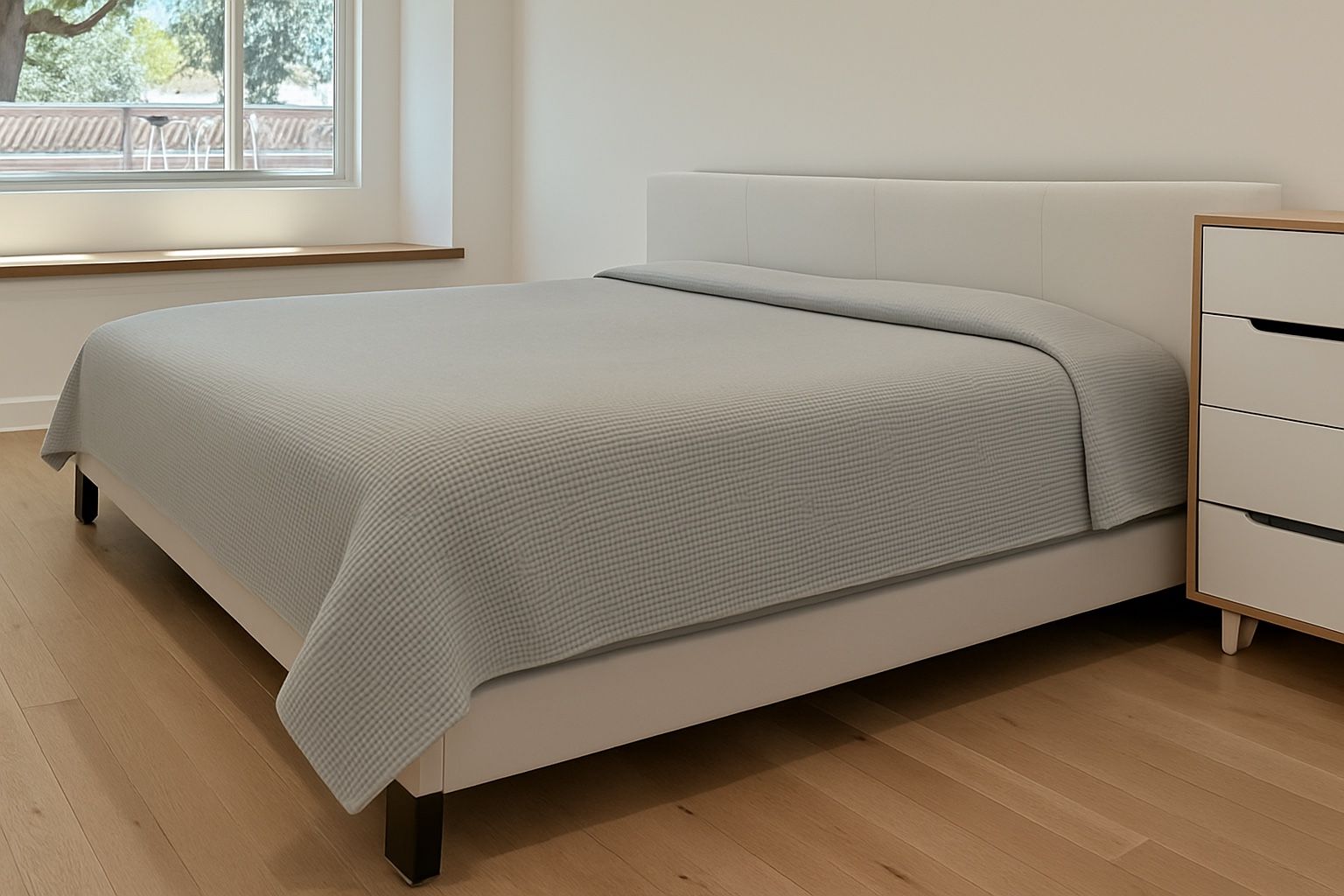 King Bed Frame White Leather