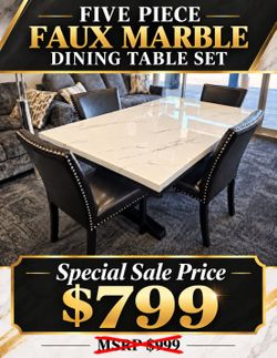 New 2222WH TANNER model faux marble 5pc dining table set special