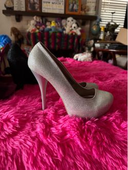 silver high heels size 8
