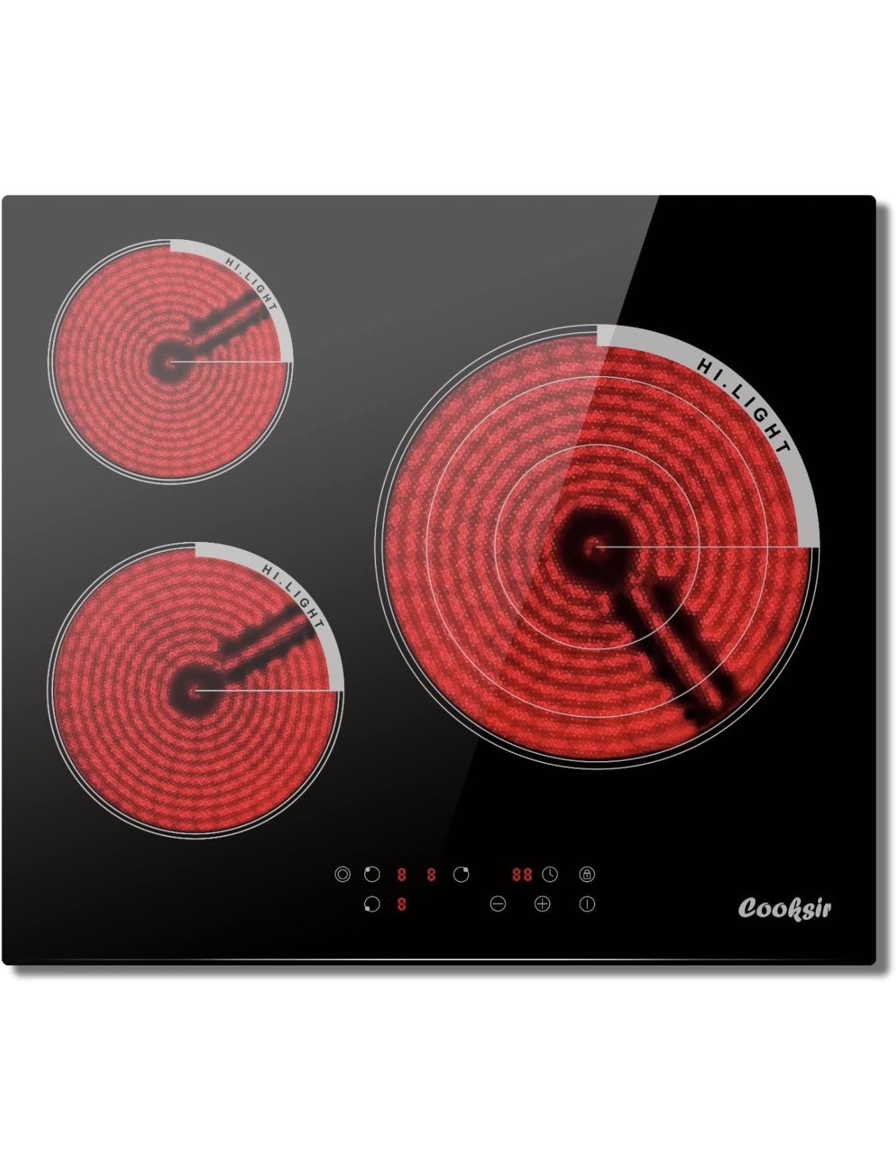 Cooksir 24 Inch Electric Cooktop, 3 Burner Builtin Ceramic Stove Top