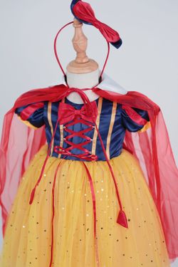 Snow white dress with headband and cloak , snow white birthday dress or photoshoot, snow white costume dress, snow white halloween costume