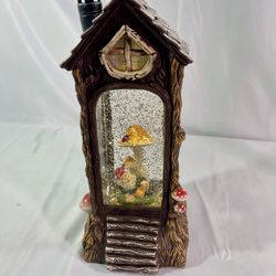 Gnome Village Mushroom House Ladybug Glittering LED Light Water Snow Globe