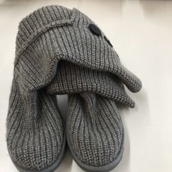 UGG Classic Cardy Button Knit Sweater Grey Tall Pull-On Winter Boots Size 6 Gray