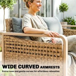 Outdoor Rattan Sofa for 3 – Plush Cushions & Heavy-Duty Frame