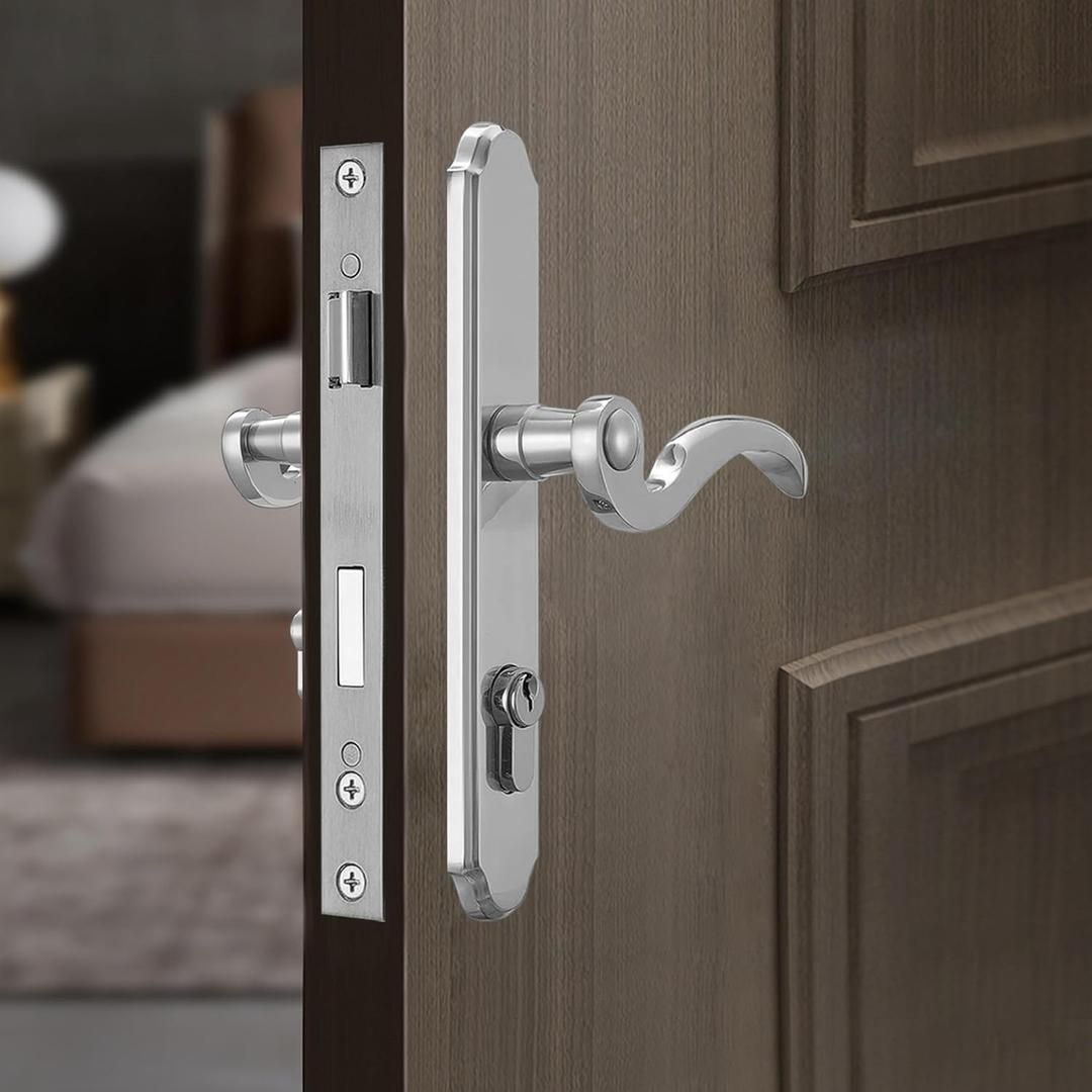Storm Door Handle Replacement Kit With Lock and Key, Silver Security Door Lever Handle Lock Set for Interior Patio Storm Door, Waterproof and Anti-Rus
