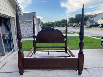 Vintage solid wood King bed frame - Made in USA.
