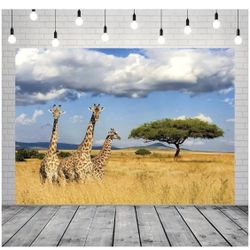 Fabric 7x5ft Kilimanjaro Giraffe Backdrop Africa Safari Background