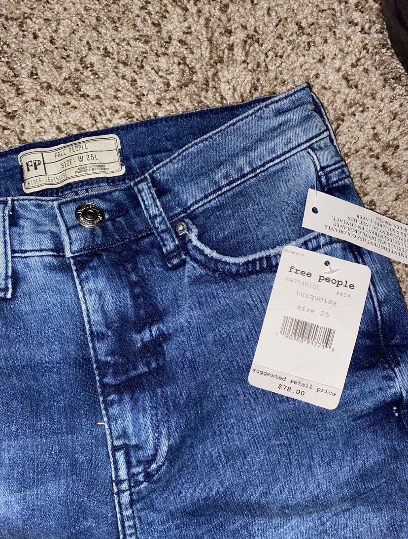 Free People Womens Blue Busted Knee Skinny Jeans Size: 25
