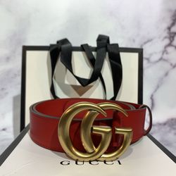  Gucci Red Leather Belt w/ Gold GG Buckle – Men’s 40” / US 36 Ready for Pickup!