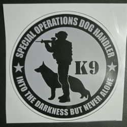 Special Operations Dog Handler Into The Darkness But Never Alone 6" Decal/Sticker 