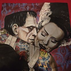 17" By 17" Frankinstin & Bride Pillow Case 