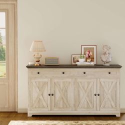 Buffet Cabinet with Storage, Sideboard Storage Cabinet, Kitchen Cabinet with Drawers and Doors, Natural Wood