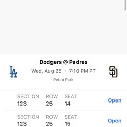 Wednesday La Los Angeles Dodgers At San Diego Padres 8/25/21 7:10pm