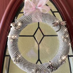 Silver and Pink Jewelry Brooch Wreath