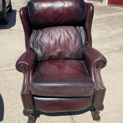 Leather Wingback Recliners (2) Burgundy