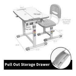  Gray Height Adjustable Childrens Desk and Chair Set
