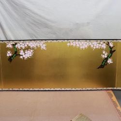 Japanese oil/watercolor on silk folding panel, 19"x70"