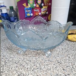 Vintage Jeanette Blue Lombardi Footed  Bowl