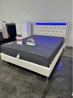 New Queen bed frame with mattress