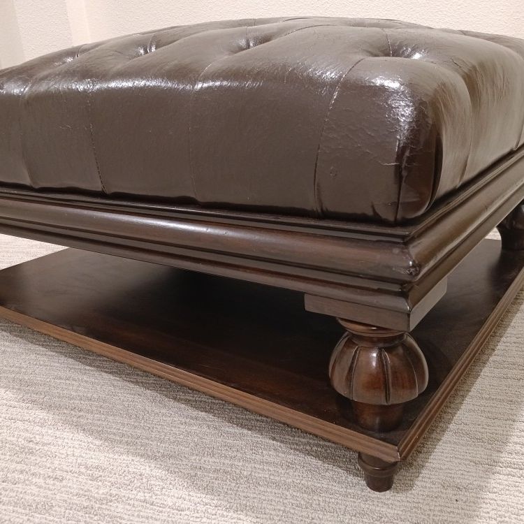 Leather ottoman with bottom wood shelf - Nice Corner Leg Shapes Design