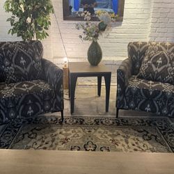 Pair of Boho Printed Chairs with MCM Legs