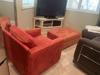 Crate & Barrel Poppy Red Chair and Storage Ottoman