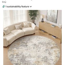 10ft Round Modern Area Rug – Golden Grey Abstract Neutral Design