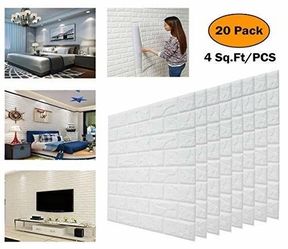 20 PCS 3d Brick Wallpaper Peel and Stick Panels, White Brick Textured Effect