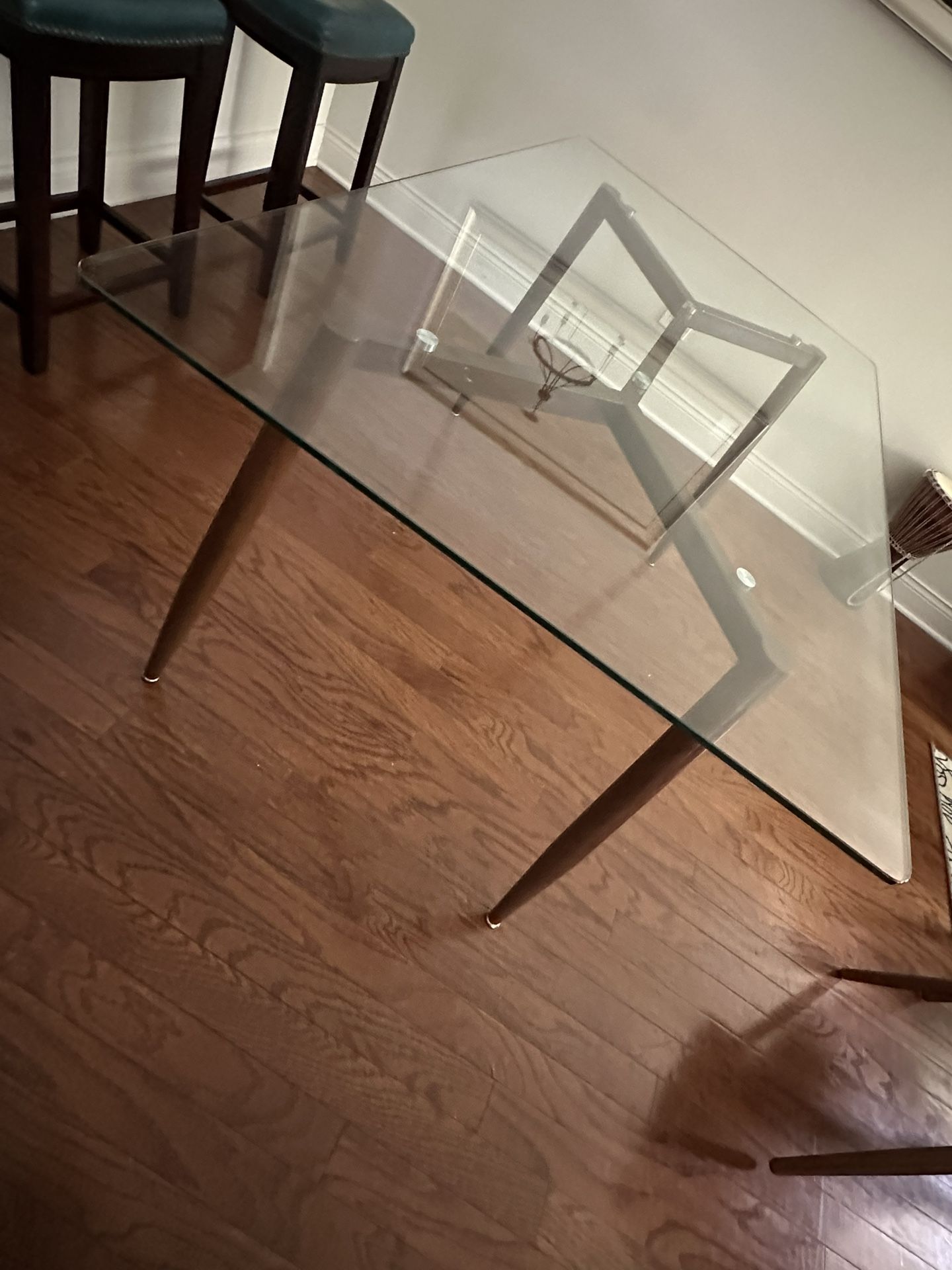 Glass Dining Table with Wooden Legs