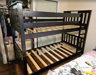 New in box dark espresso color twin over twin wood bunk bed frame only special