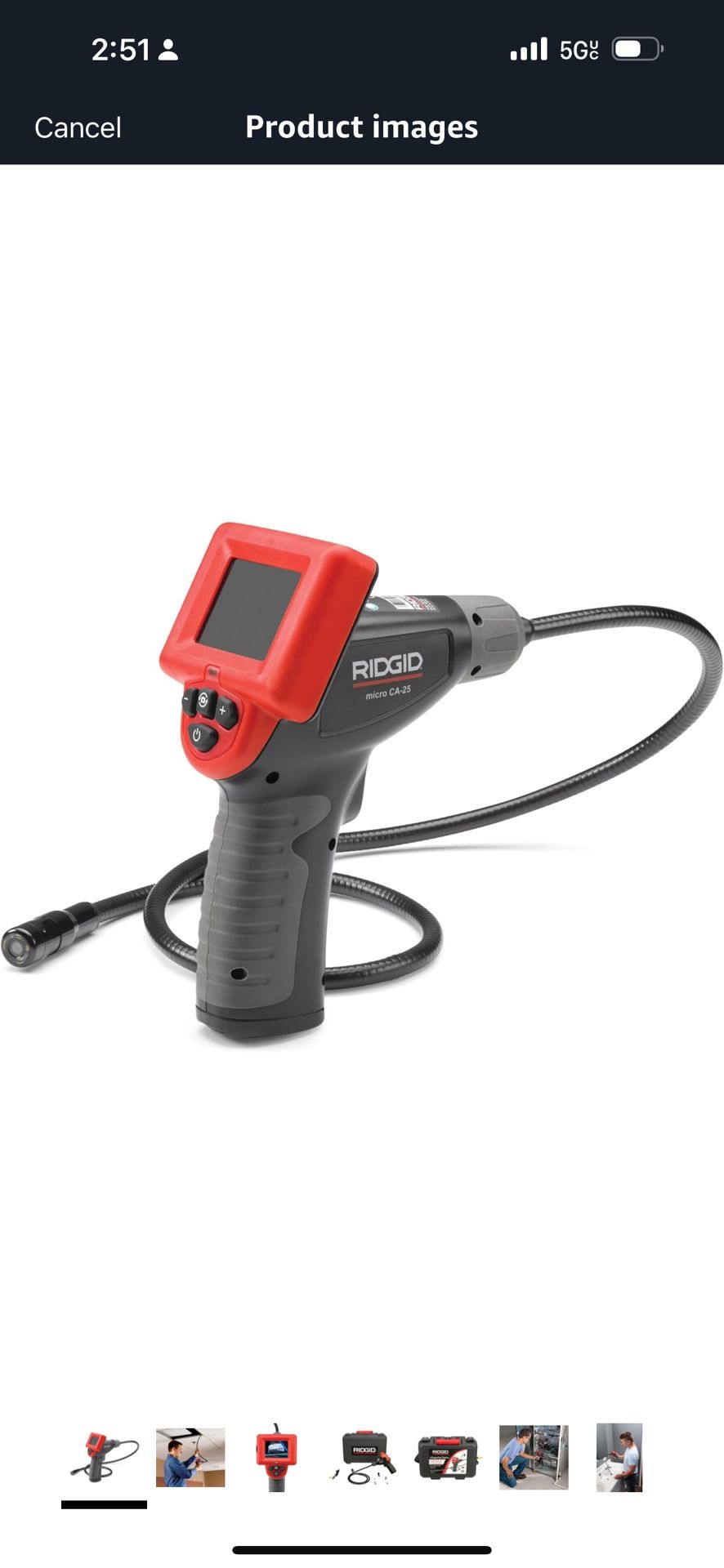 RIDGID 40043 Micro CA-25 Hand-Held Inspection Camera with 4' Cable, Borescope, Red