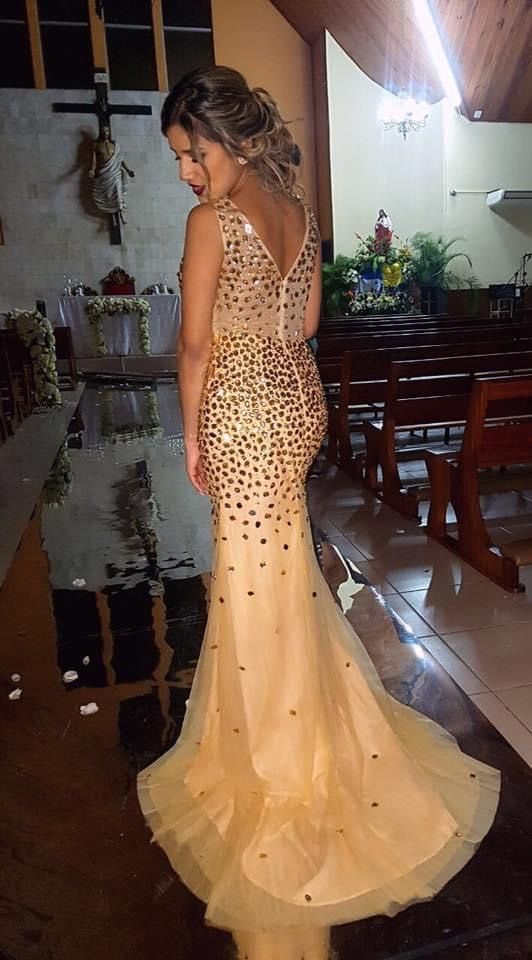 Gold Dress For a Wedding Party, Prom , Gala Party, Night Party Dress