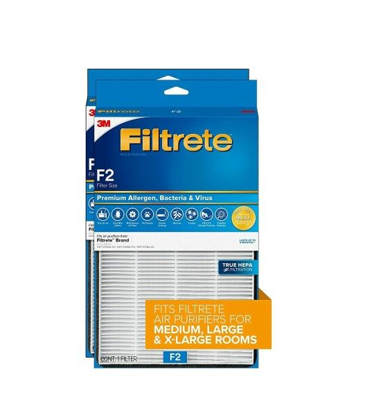 Filtrete True HEPA Premium Allergen, Bacteria, and Virus Room Air Purifier Filter F2, 13 in. x 8.2 in., 2-Pack, works with FAP-C02WA-G2, FAP-C03BA-G2,