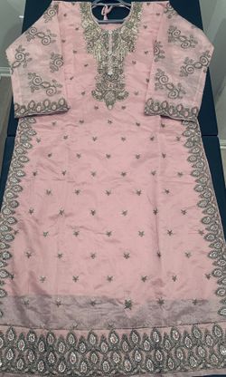 Beautiful Baby Pink Party Wear Ready Made Salwar Kameez 