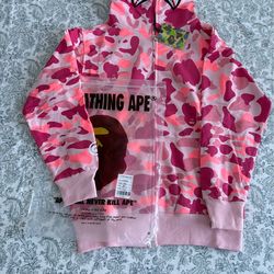 Bape pink zip up hoodie