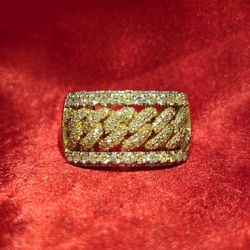 10k Yellow Gold Diamond Cuban Link Ring 5.50 ctw