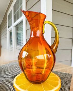 Vintage MCM amberina sunset Blenko glass pitcher