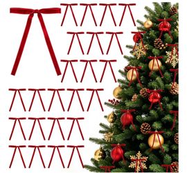 24 Pcs 3/8" Wide, 5x7 Inch Red Velvet Bows Christmas Tree Decor Vintage Ribbon Bow Garland Wreath Gift Topper Ornaments Holiday Party Home Supply Rust