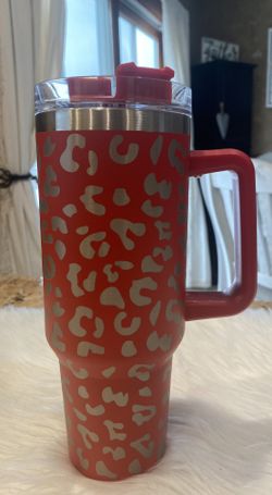 Red Leopard Tumbler W/lid And Straw