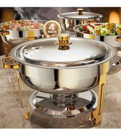 ZILODE Chafing Dishes for Buffet 4 Pack, 6QT [Worry-Free Assemblel Food Warmers for Parties Buffet [Elegant Gold and Silver Colors] Stainless Steel Ro