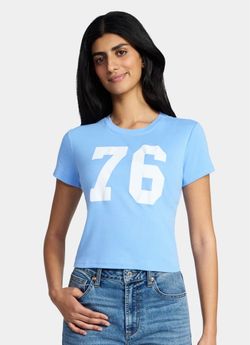 Women's Blue Cropped Graphic Tee
