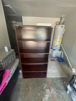 Dark Cherry Wood 5-Shelf Bookcase