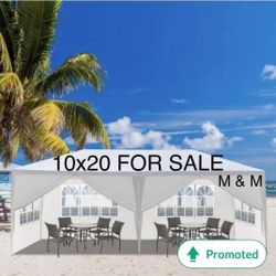 10'x20' Outdoor Canopy Party Wedding Tent White Gazebo Pavilion with 6 Side Walls, 